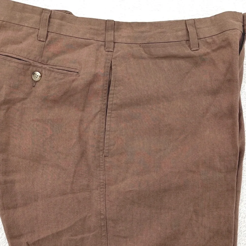 Vintage Banana Republic Mens Pants 33R Brown 100% Irish Linen Flat Front
